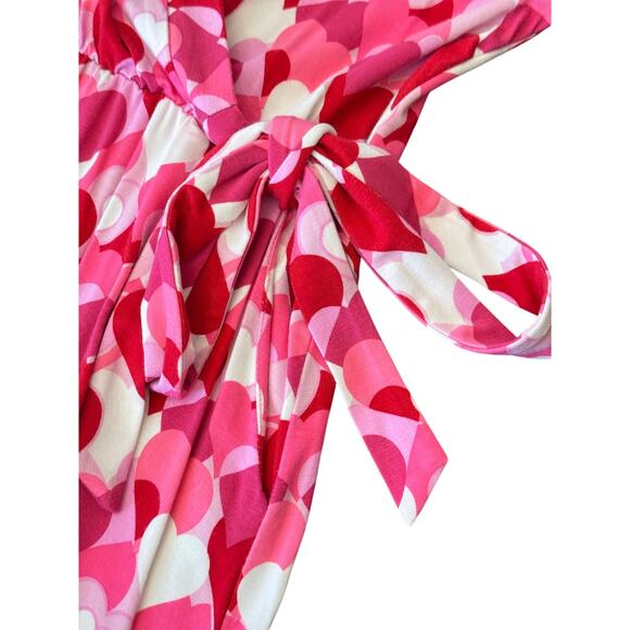 Draper James RSVP Pink Heart Print Wrap Dress Small Ruffle Hem Long Sleeve - Picture 10 of 16